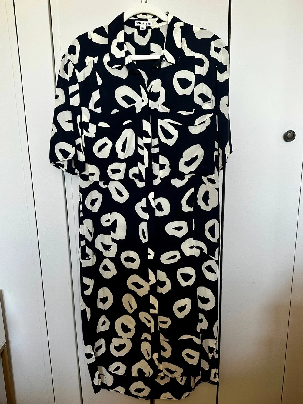 NWOT WHISTLES Black & White Marisa Loop Print Shirt Dress Abstract Contemporary